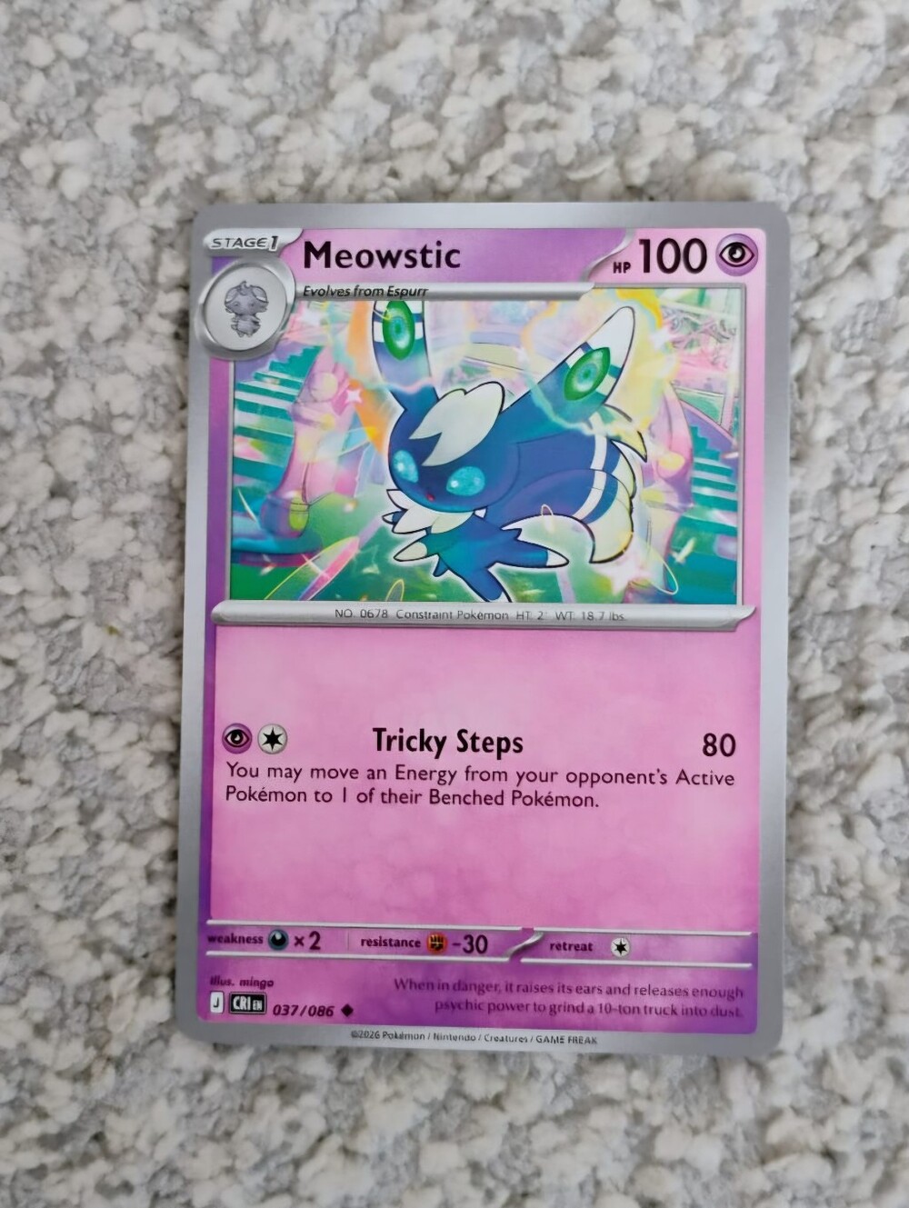 POKEMON TCG Card Meowstic Chaos Rising 037/086 PZ